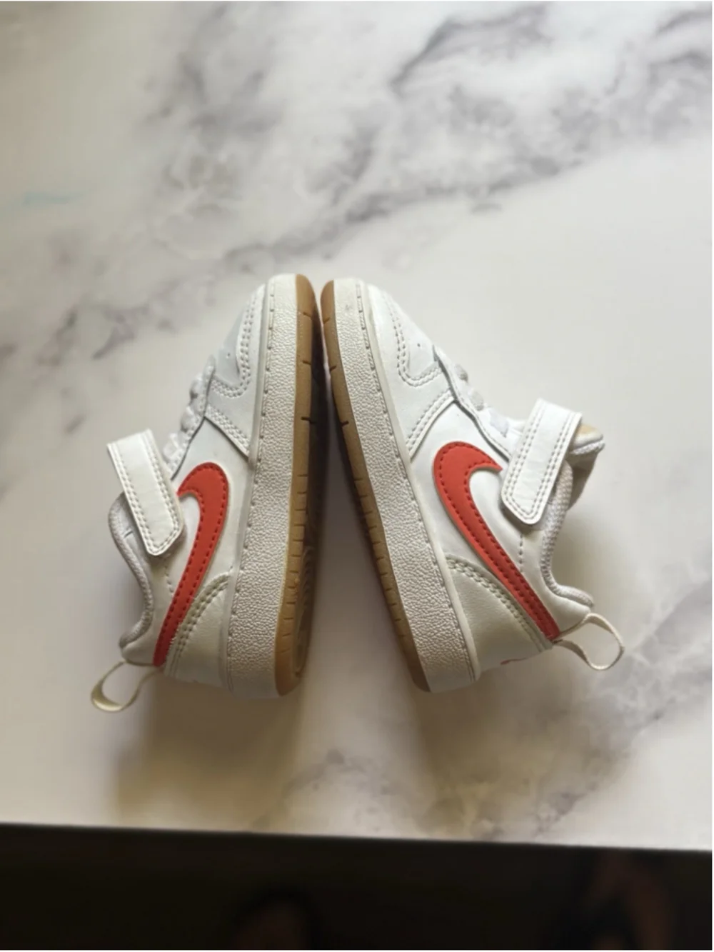 Nike Court Borough Low 2 Toddler 5C White Orange Gum Sole Hook And Loop Closure